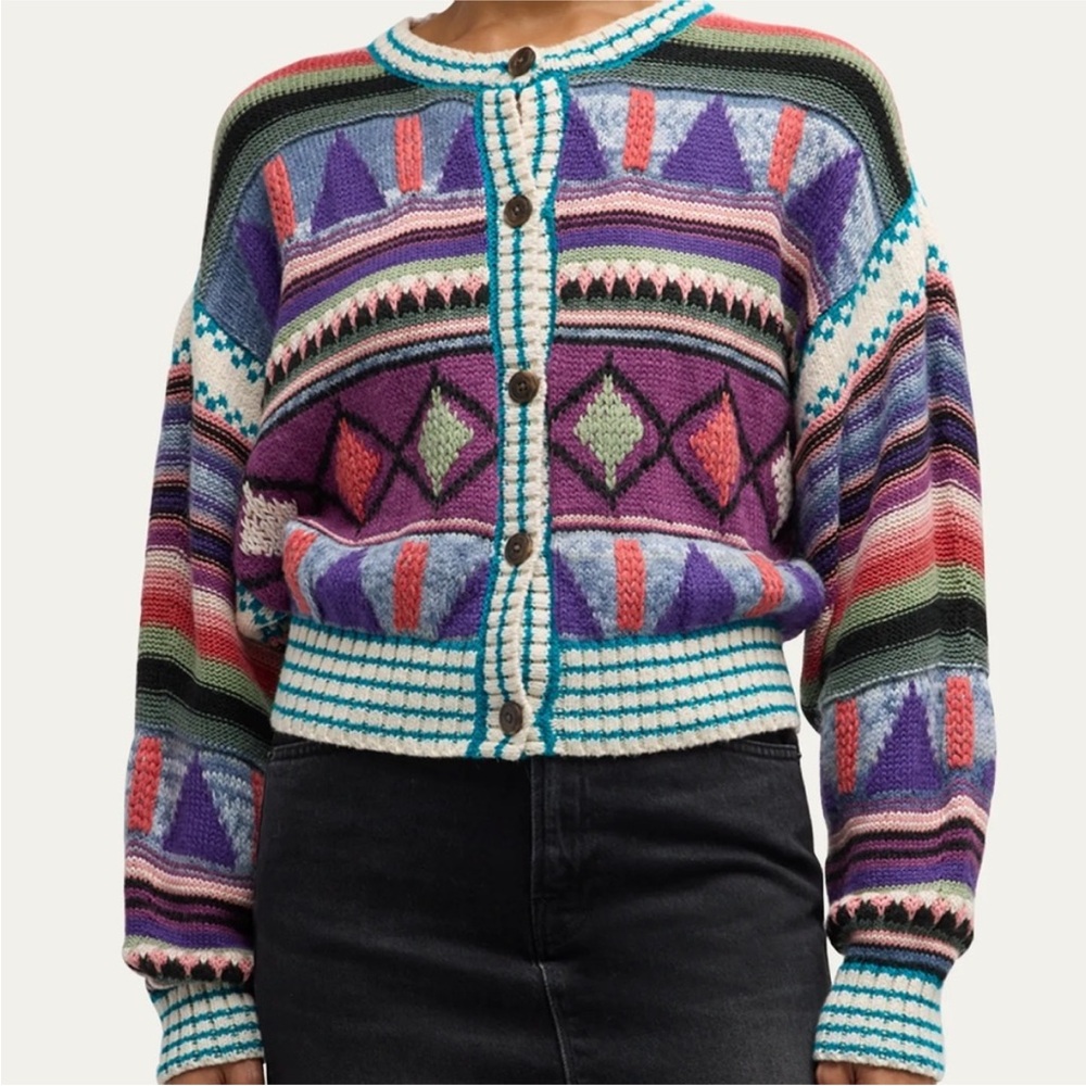 MOTHER The Soaring High Cardigan in Flying Flags Grandpa Sweater Size Medium